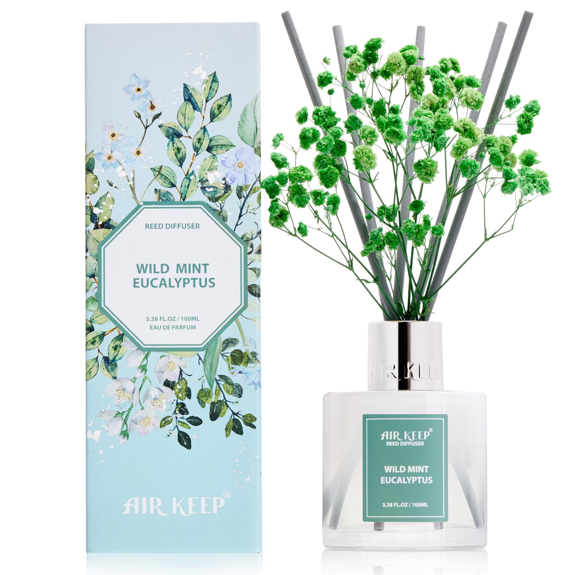 Airkeep Raumduft Clean Linen Duft, Reed Diffuser mit 8 Duftstäbchen, Lufterfrischer für Badezimmer, Wohnung, Heimdekoration, 100ml