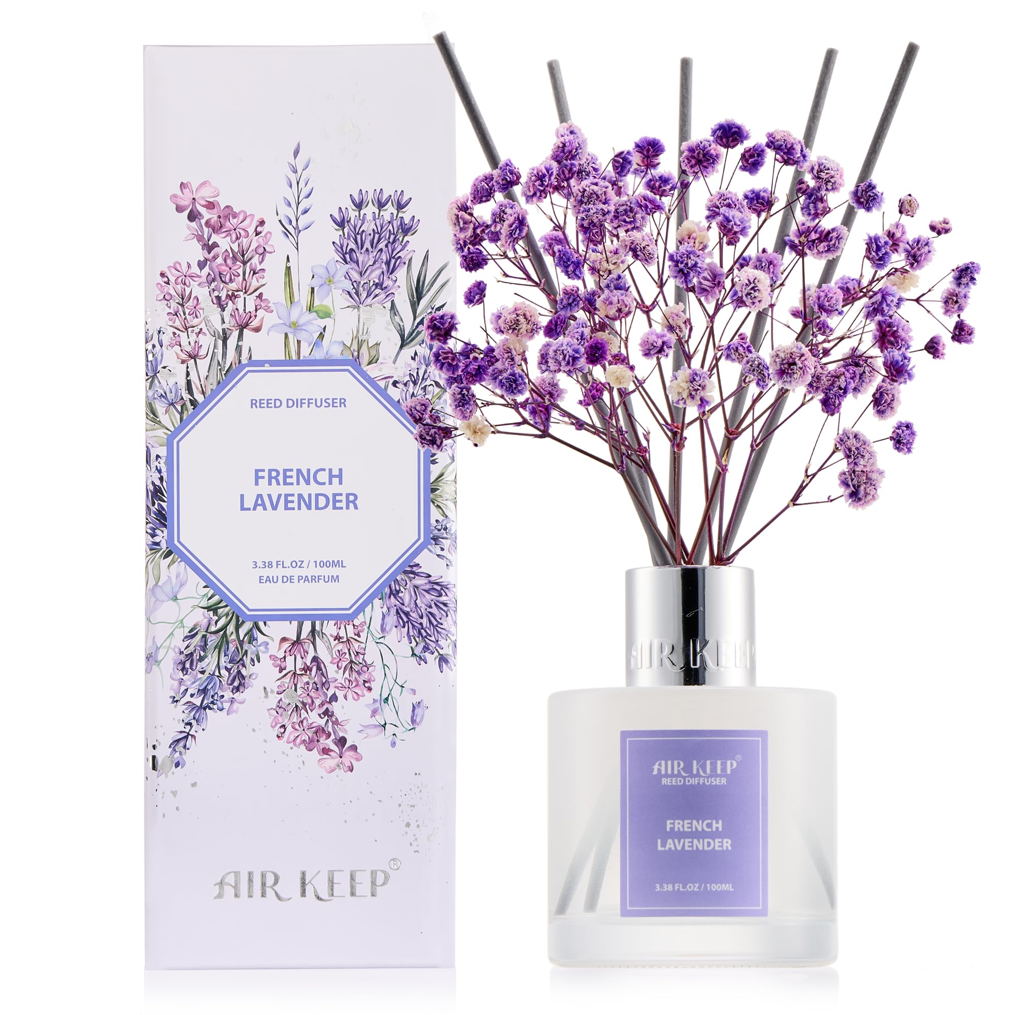 Airkeep Raumduft Clean Linen Duft, Reed Diffuser mit 8 Duftstäbchen, Lufterfrischer für Badezimmer, Wohnung, Heimdekoration, 100ml