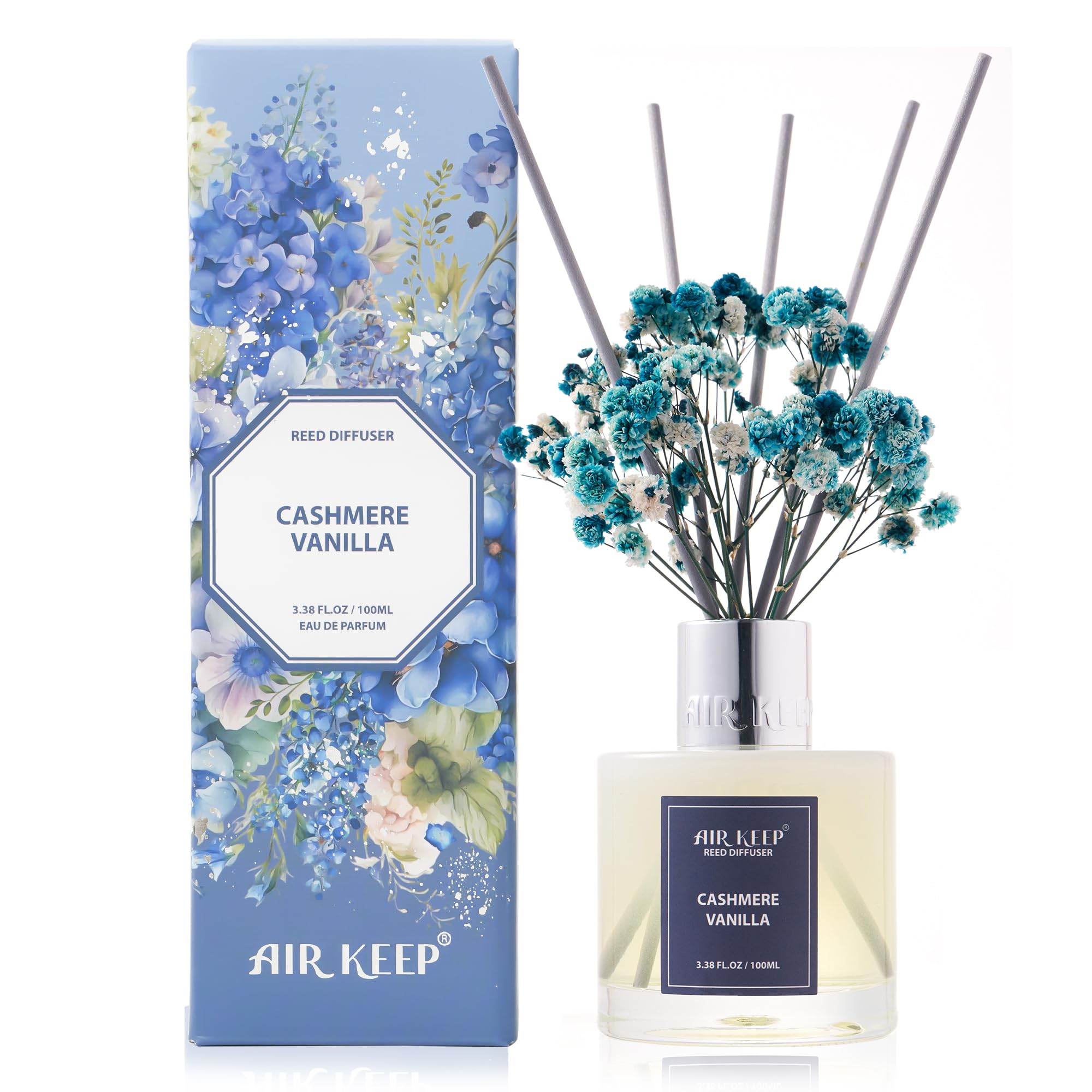 Airkeep Raumduft Clean Linen Duft, Reed Diffuser mit 8 Duftstäbchen, Lufterfrischer für Badezimmer, Wohnung, Heimdekoration, 100ml