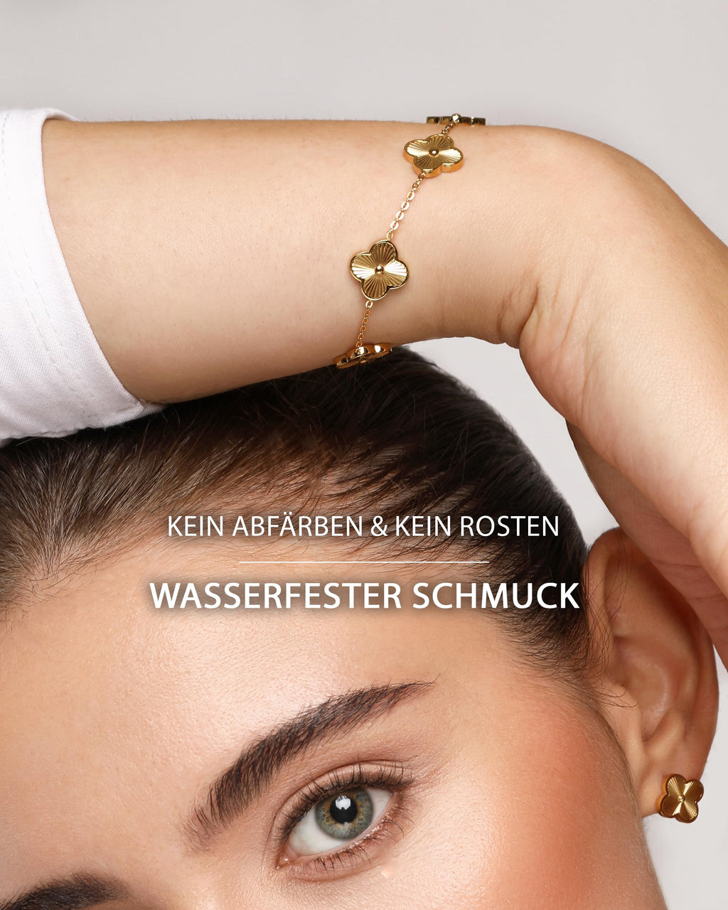 DIAMOND MODE Kleeblatt Armband Damen Gold – Schmuck 18K vergoldet, Shine Clover, Chirurgenstahl 316L, wasserfest, verstellbar 16–20 cm – Geschenk