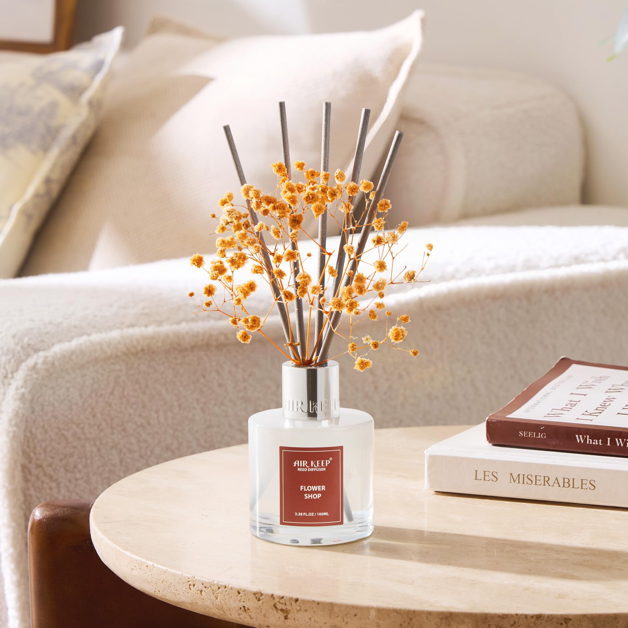 Airkeep Raumduft Clean Linen Duft, Reed Diffuser mit 8 Duftstäbchen, Lufterfrischer für Badezimmer, Wohnung, Heimdekoration, 100ml