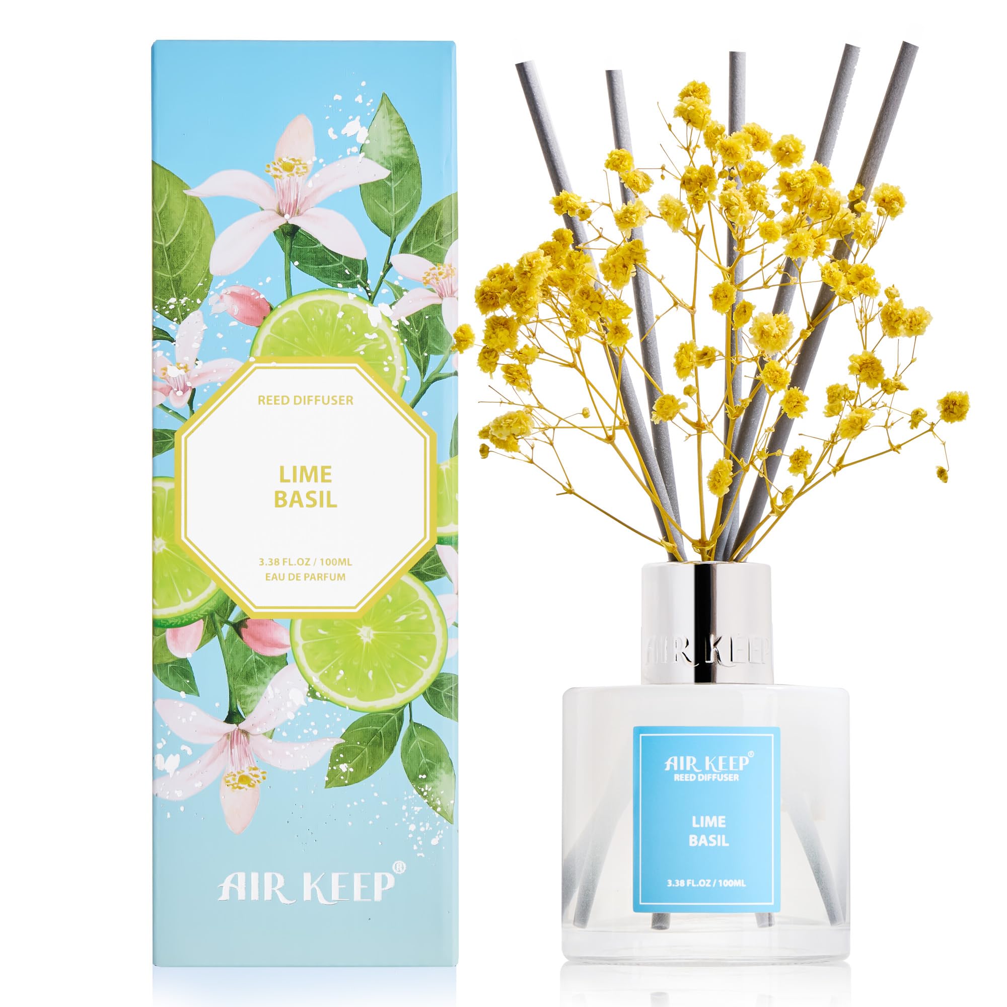 Airkeep Raumduft Clean Linen Duft, Reed Diffuser mit 8 Duftstäbchen, Lufterfrischer für Badezimmer, Wohnung, Heimdekoration, 100ml