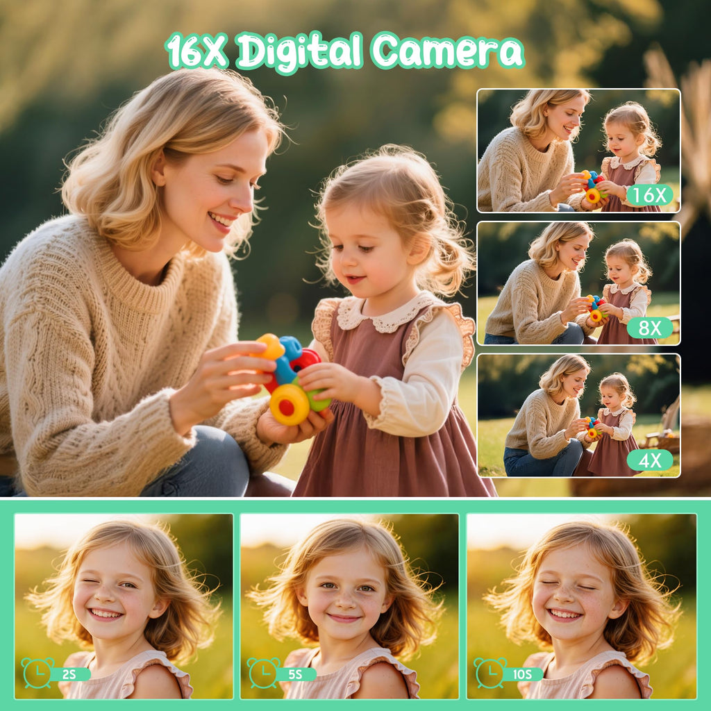 Digitalkamera 1080P 44MP Vlogging Kamera für Kinder Jugendliche, FHD Kompaktkamera Fotokamera mit 2,4" Bildschirm 16X Zoom, Anti-Shake Minikamera für Anfänger Studenten Jungen Mädchen-Schwarz
