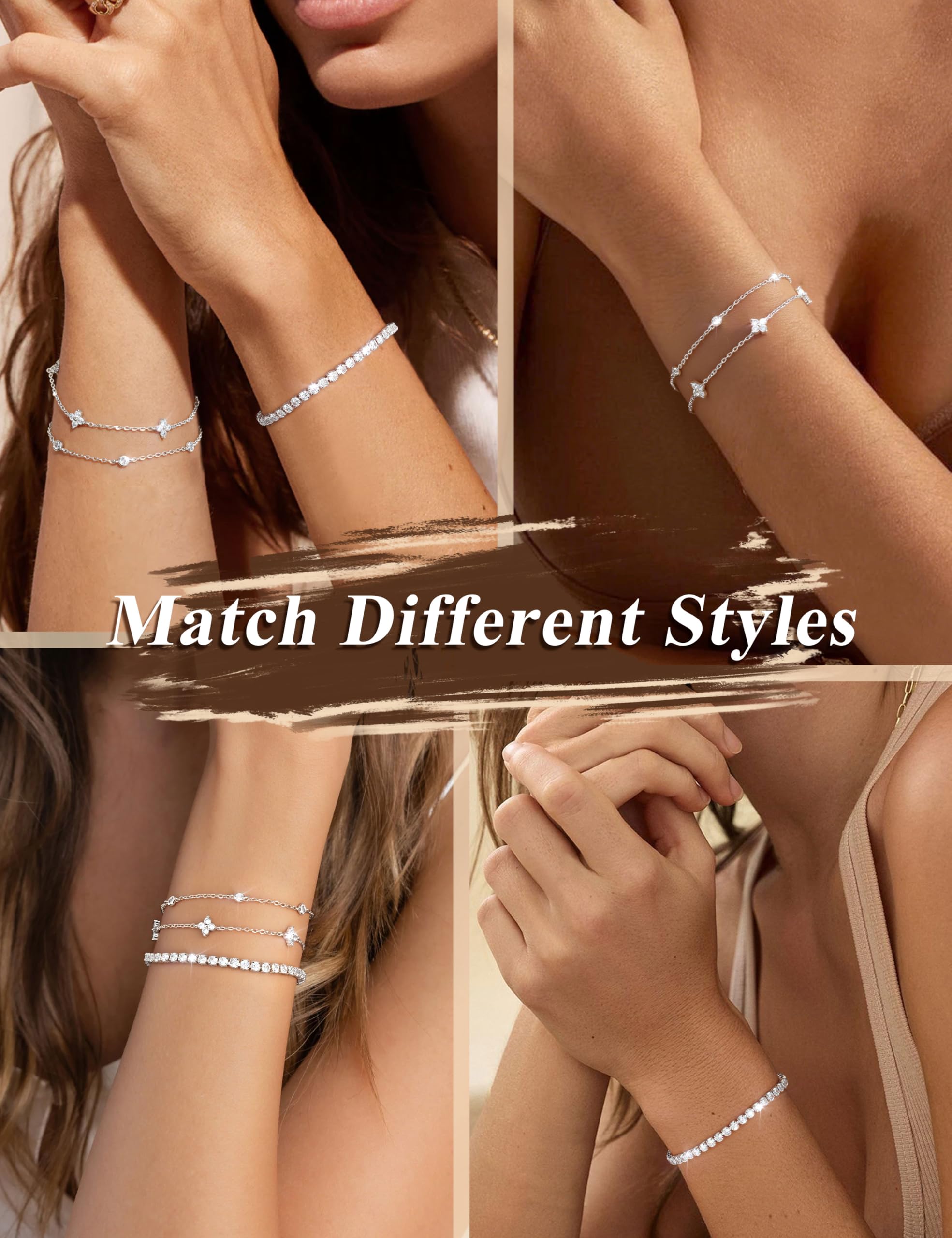 Finrezio 3 Stück Armband Damen Silber 925 Tennis Armband Silver Armband Set 14 Karat Vergoldet Gold Armbänder Damen Mit Zirkonia Verstellbare Armband Schmuck Geschenk für Damen Silber/Gold/Rosegold