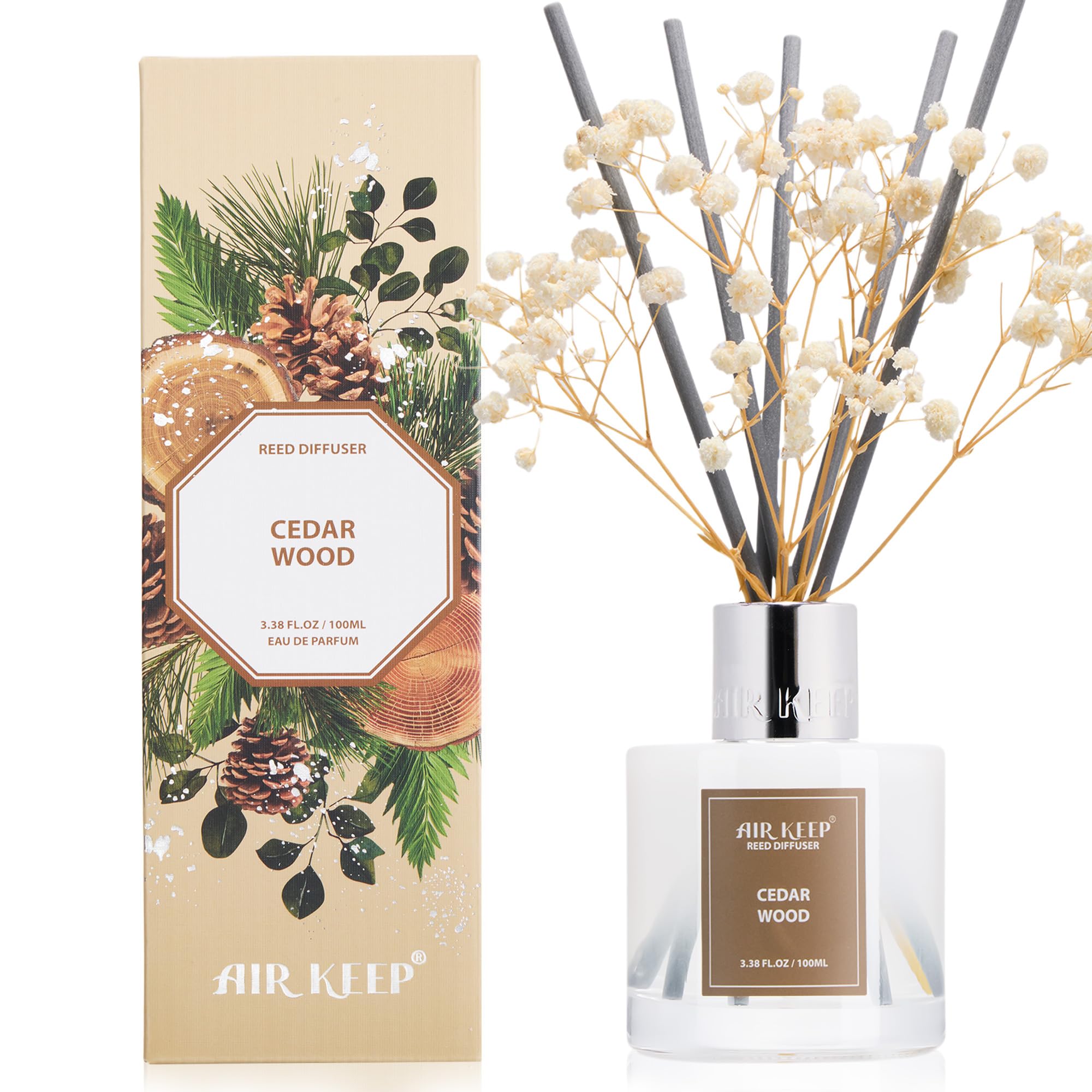 Airkeep Raumduft Clean Linen Duft, Reed Diffuser mit 8 Duftstäbchen, Lufterfrischer für Badezimmer, Wohnung, Heimdekoration, 100ml