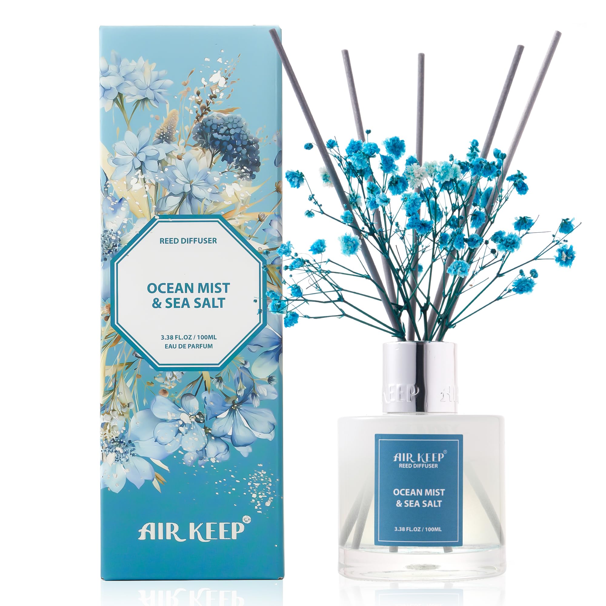 Airkeep Raumduft Clean Linen Duft, Reed Diffuser mit 8 Duftstäbchen, Lufterfrischer für Badezimmer, Wohnung, Heimdekoration, 100ml