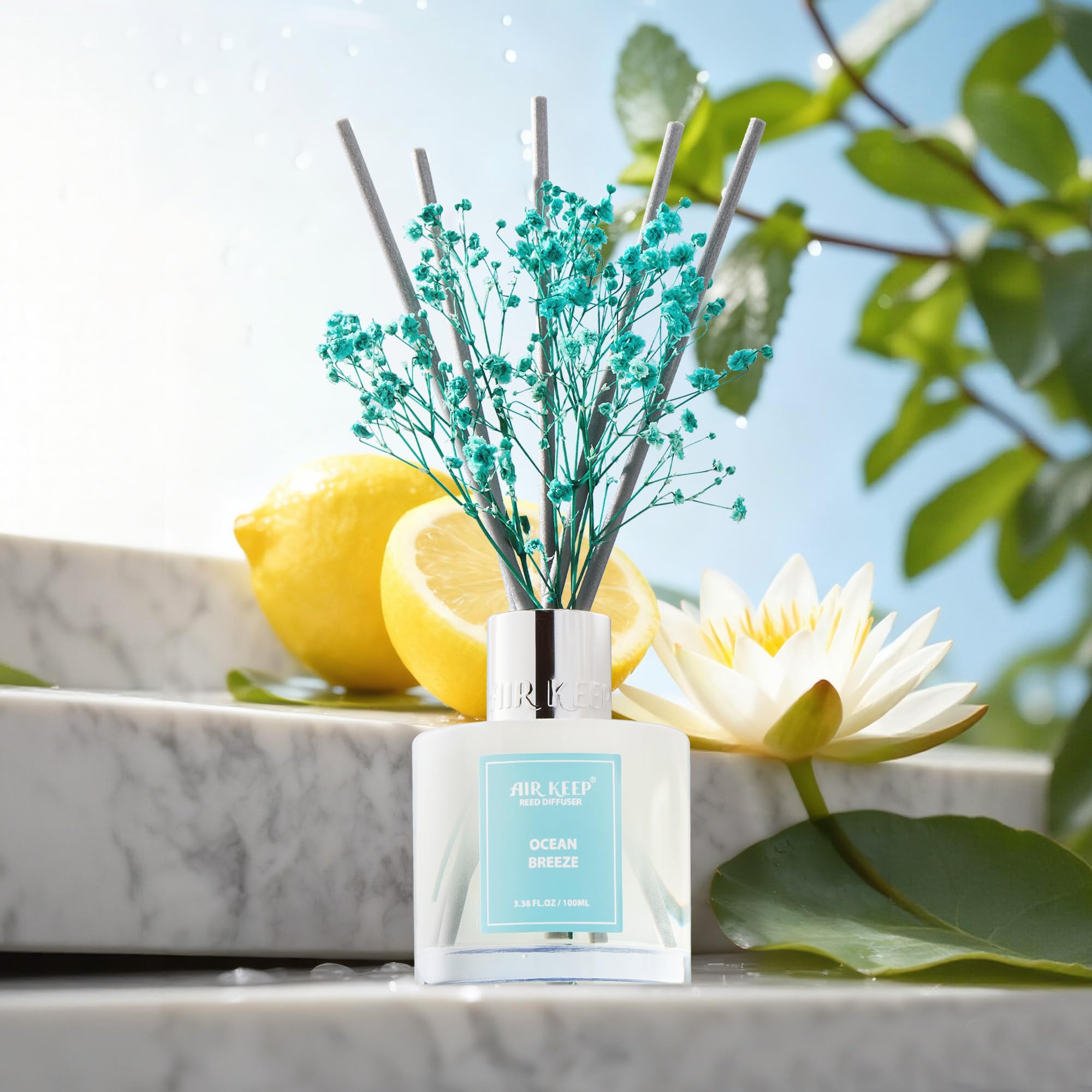 Airkeep Raumduft Clean Linen Duft, Reed Diffuser mit 8 Duftstäbchen, Lufterfrischer für Badezimmer, Wohnung, Heimdekoration, 100ml