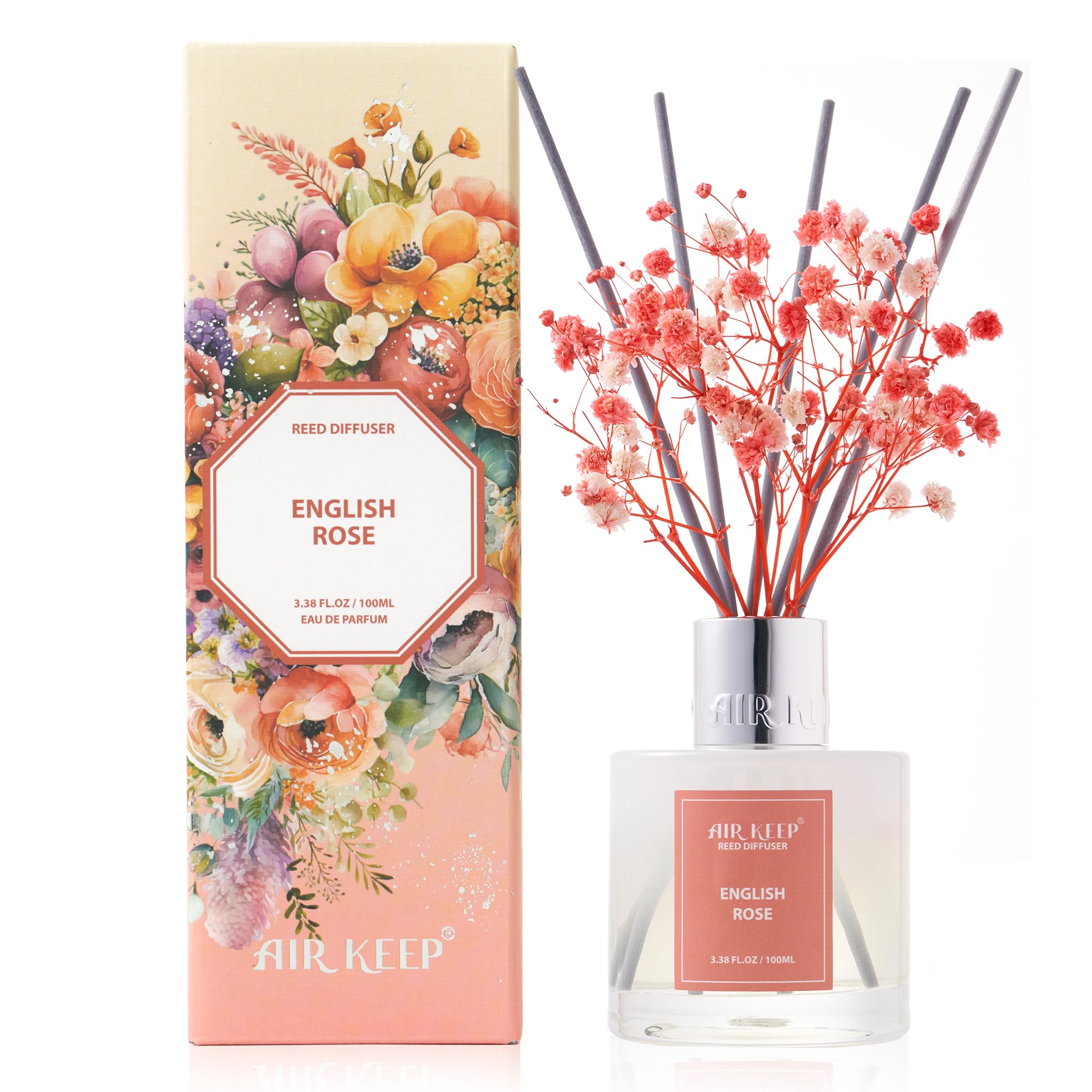 Airkeep Raumduft Clean Linen Duft, Reed Diffuser mit 8 Duftstäbchen, Lufterfrischer für Badezimmer, Wohnung, Heimdekoration, 100ml