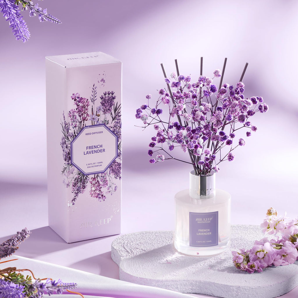 Airkeep Raumduft Clean Linen Duft, Reed Diffuser mit 8 Duftstäbchen, Lufterfrischer für Badezimmer, Wohnung, Heimdekoration, 100ml