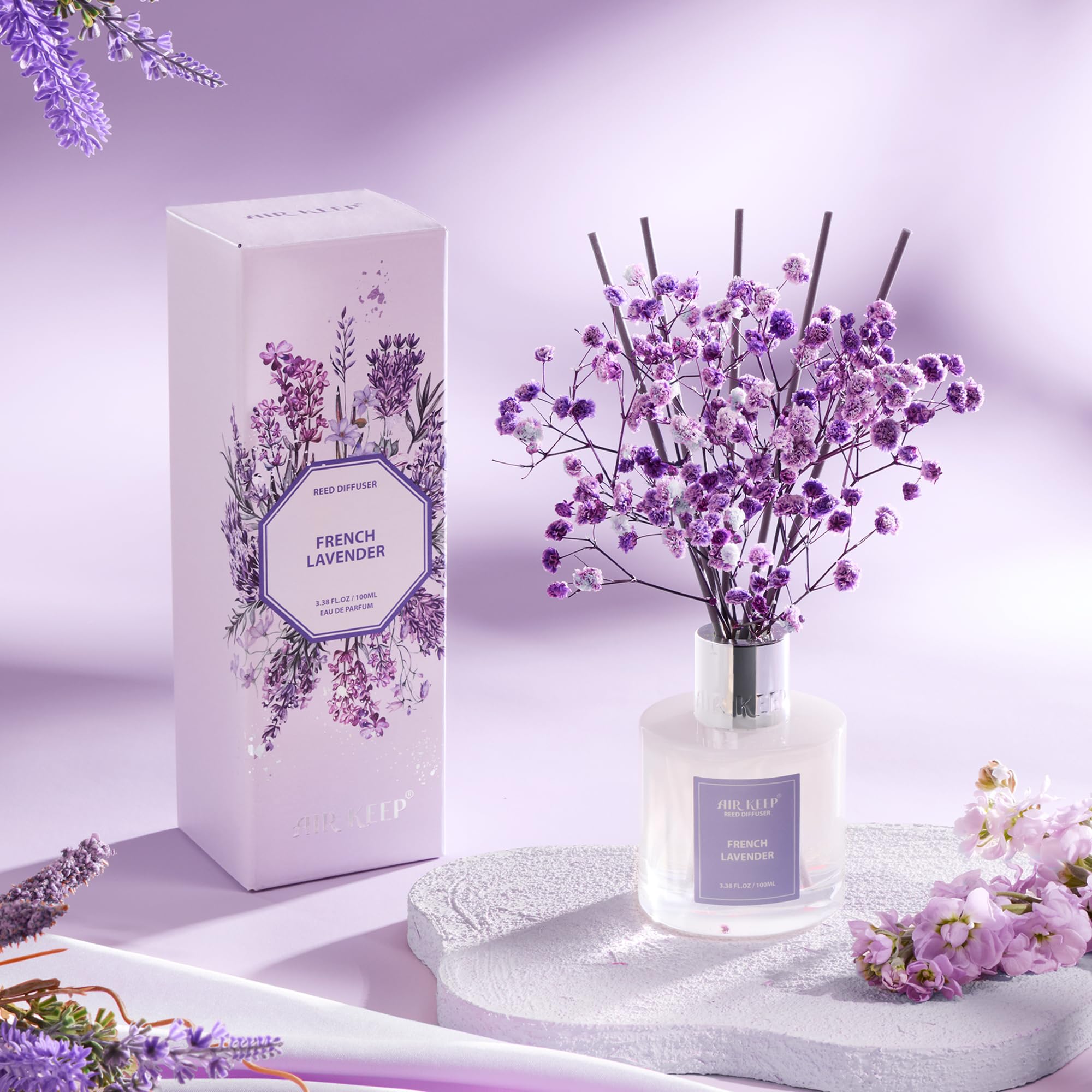 Airkeep Raumduft Clean Linen Duft, Reed Diffuser mit 8 Duftstäbchen, Lufterfrischer für Badezimmer, Wohnung, Heimdekoration, 100ml