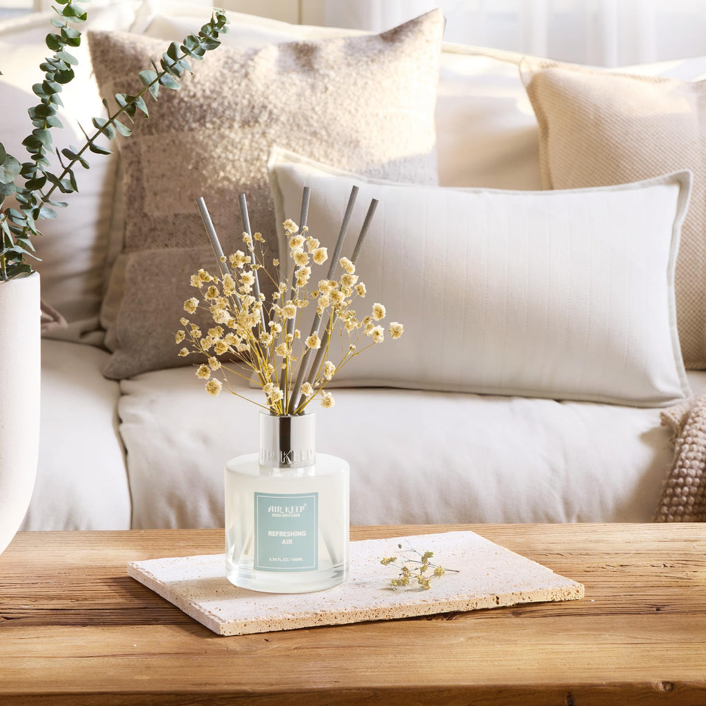 Airkeep Raumduft Clean Linen Duft, Reed Diffuser mit 8 Duftstäbchen, Lufterfrischer für Badezimmer, Wohnung, Heimdekoration, 100ml