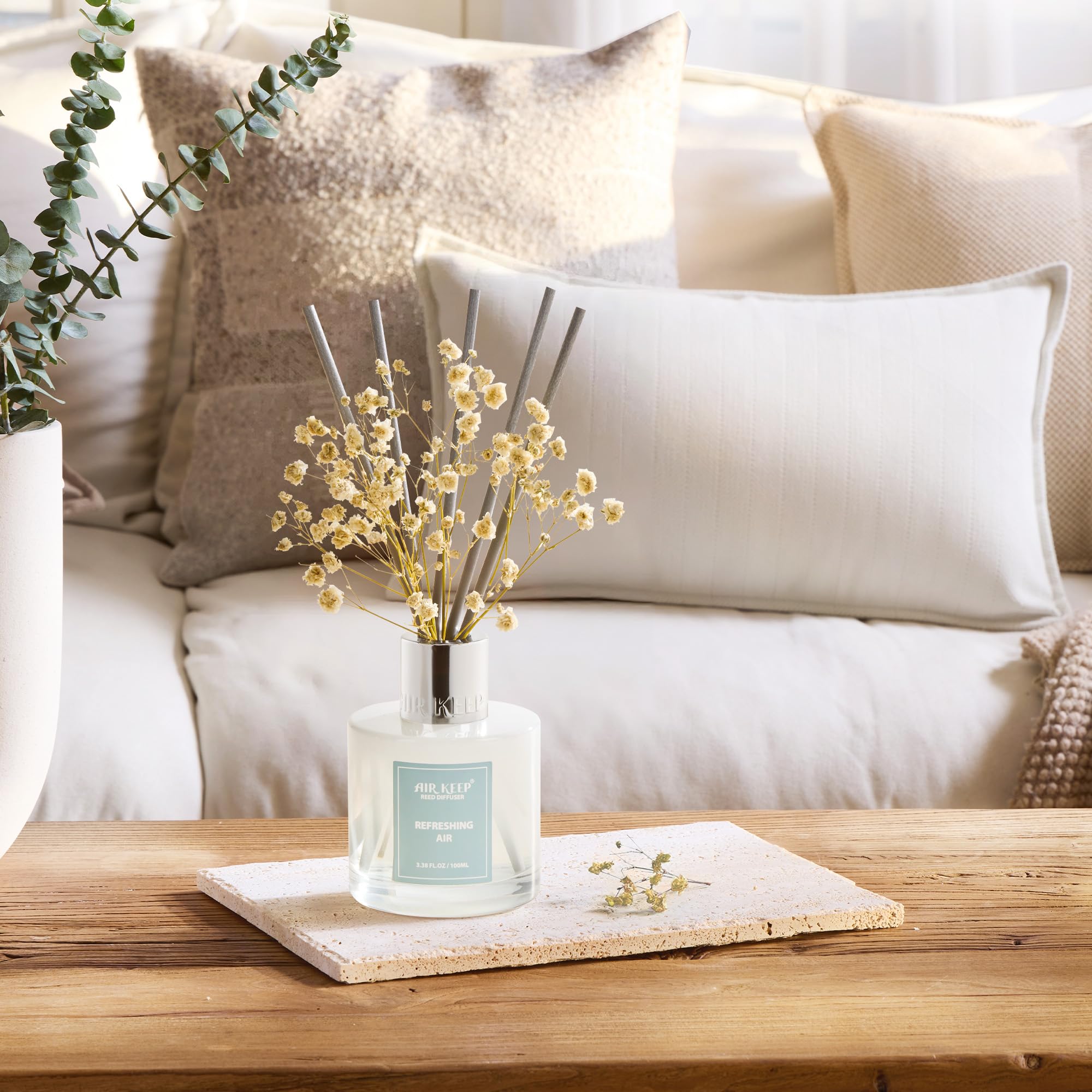 Airkeep Raumduft Clean Linen Duft, Reed Diffuser mit 8 Duftstäbchen, Lufterfrischer für Badezimmer, Wohnung, Heimdekoration, 100ml