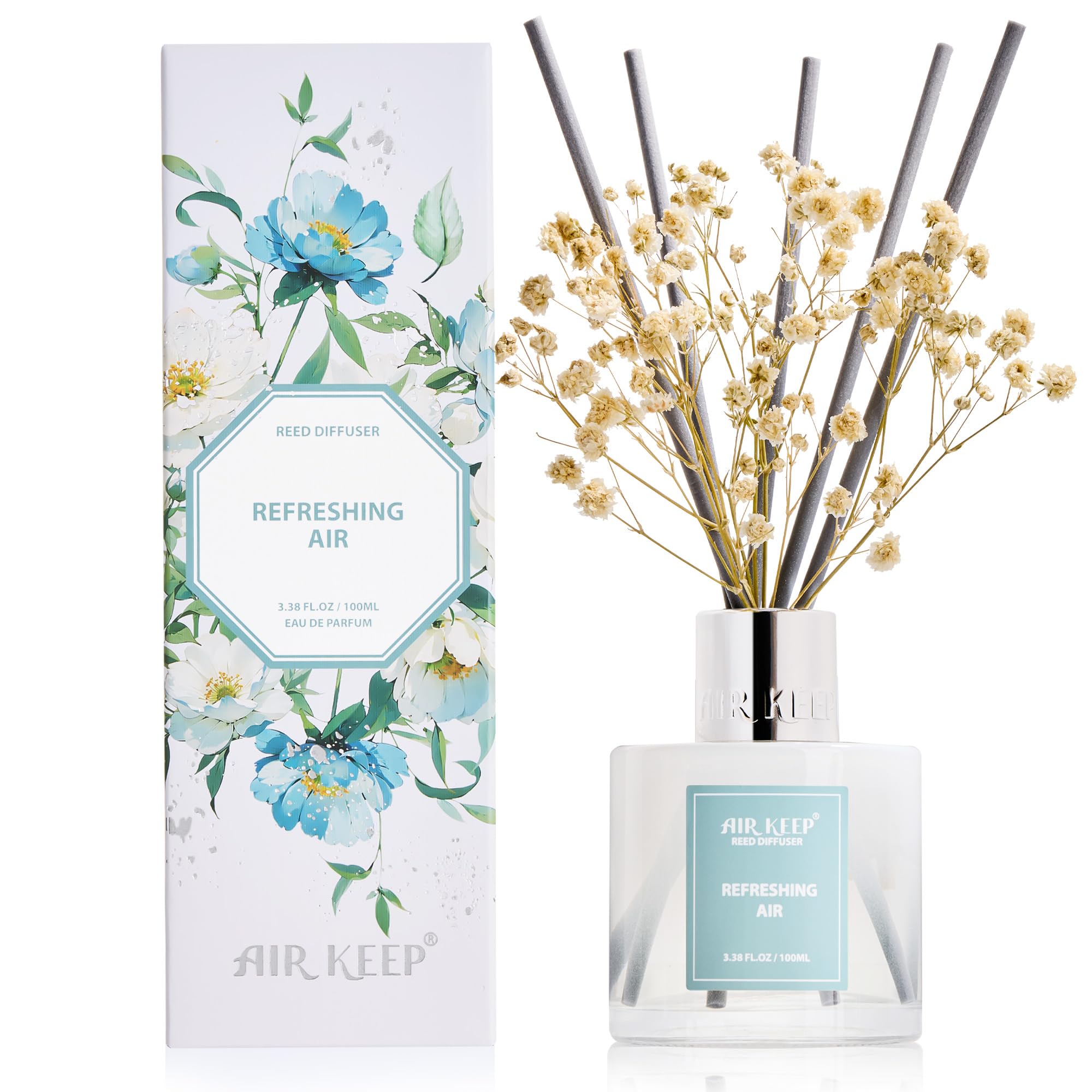 Airkeep Raumduft Clean Linen Duft, Reed Diffuser mit 8 Duftstäbchen, Lufterfrischer für Badezimmer, Wohnung, Heimdekoration, 100ml