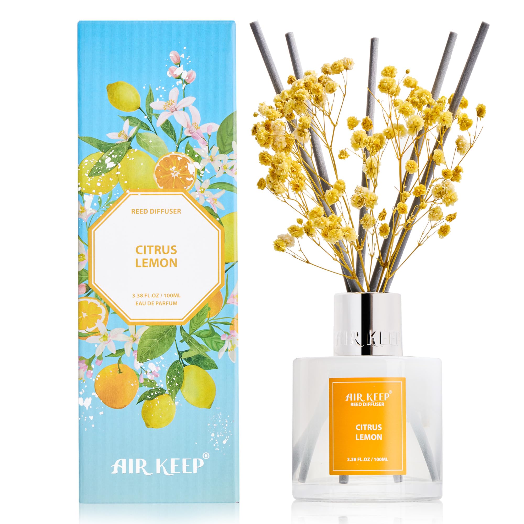 Airkeep Raumduft Clean Linen Duft, Reed Diffuser mit 8 Duftstäbchen, Lufterfrischer für Badezimmer, Wohnung, Heimdekoration, 100ml