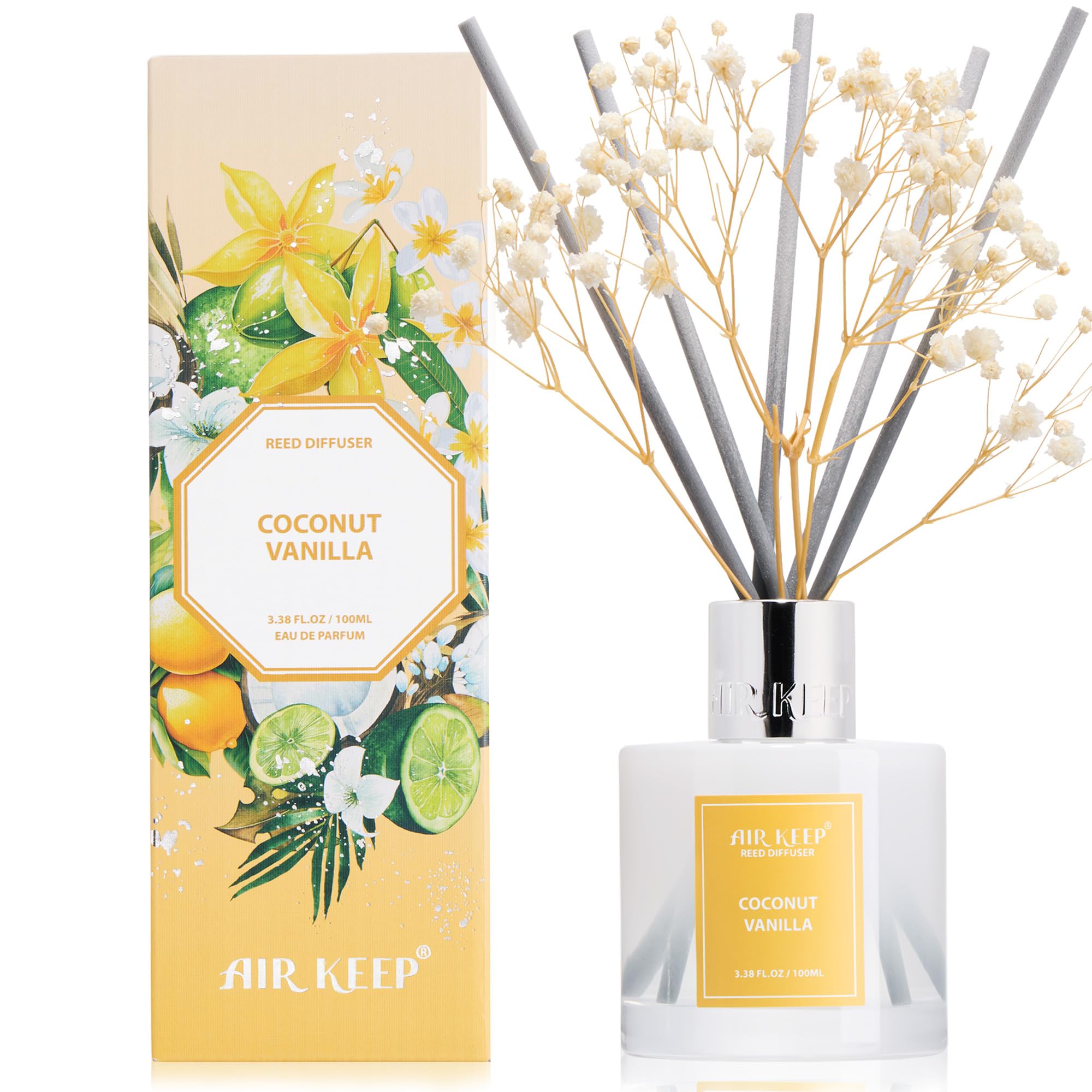 Airkeep Raumduft Clean Linen Duft, Reed Diffuser mit 8 Duftstäbchen, Lufterfrischer für Badezimmer, Wohnung, Heimdekoration, 100ml