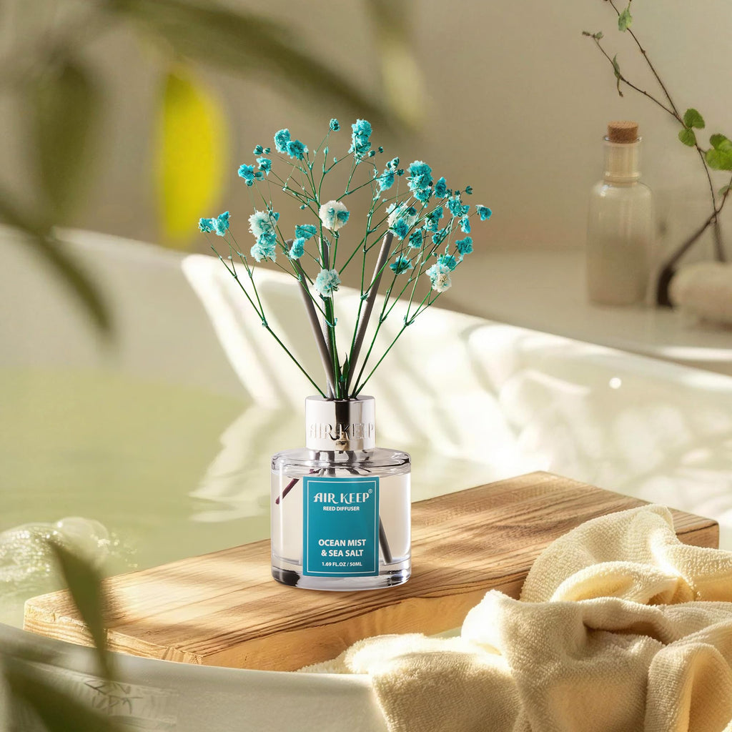 Airkeep Raumduft Clean Linen Duft, Reed Diffuser mit 8 Duftstäbchen, Lufterfrischer für Badezimmer, Wohnung, Heimdekoration, 100ml