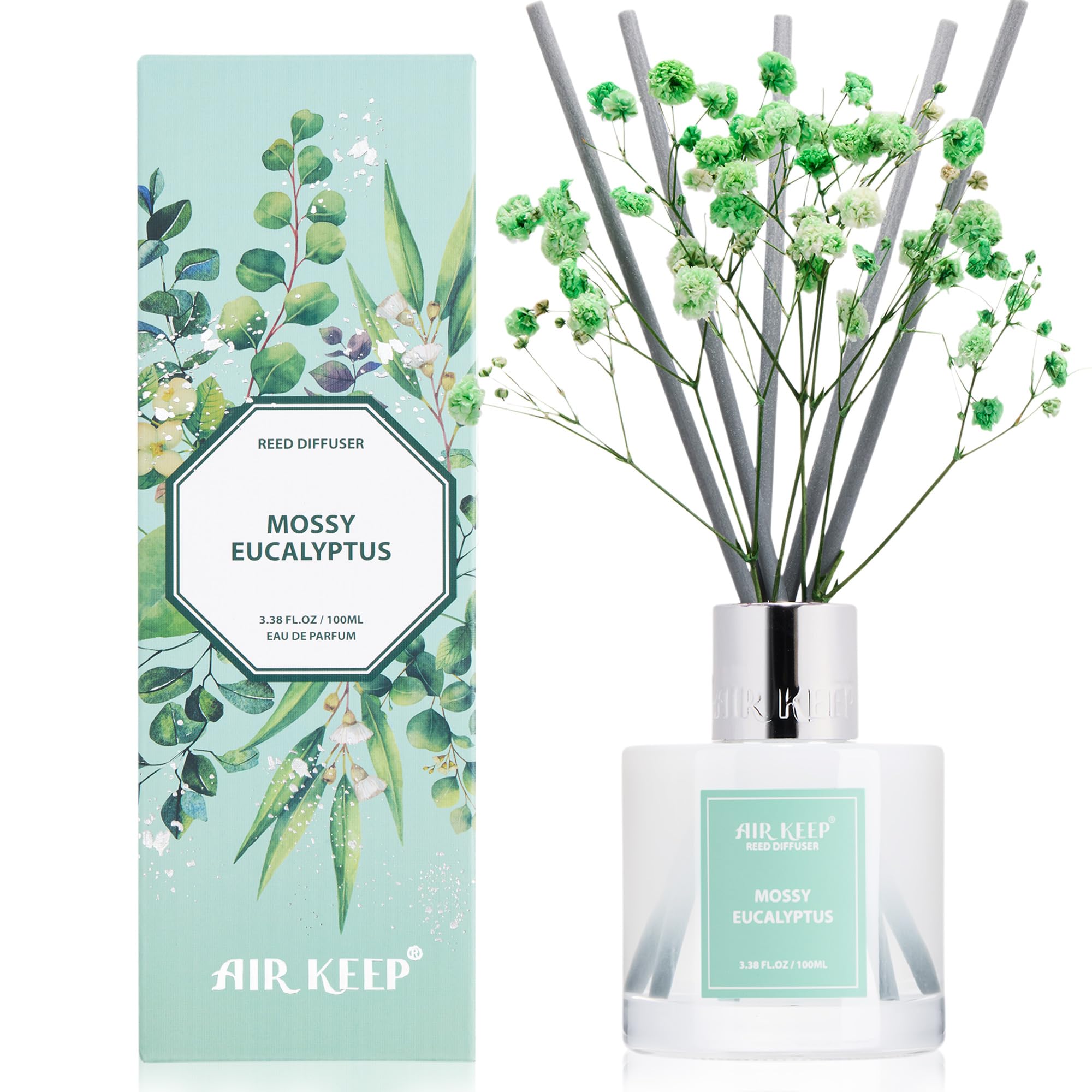 Airkeep Raumduft Clean Linen Duft, Reed Diffuser mit 8 Duftstäbchen, Lufterfrischer für Badezimmer, Wohnung, Heimdekoration, 100ml
