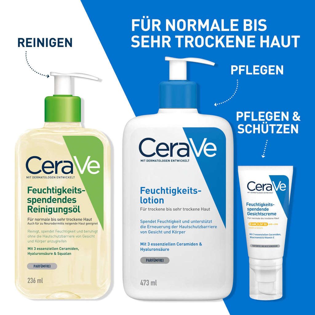 CeraVe Feuchtigkeitsspendendes Reinigungsöl, Intensive und langanhaltende Feuchtigkeit für normale bis sehr trockene Haut, Reinigung für Körper und Gesicht, mit 3 essenziellen Ceramiden