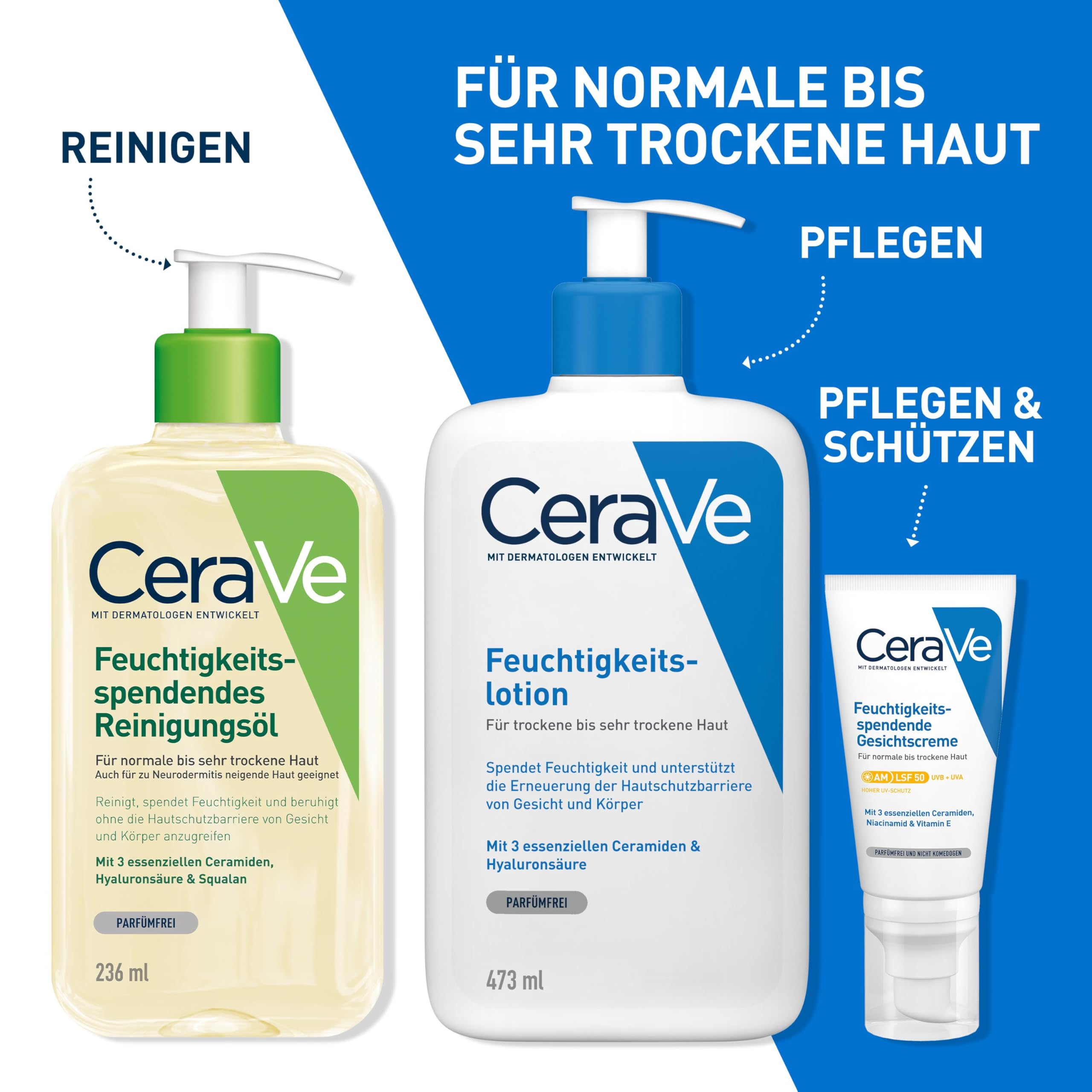 CeraVe Feuchtigkeitsspendendes Reinigungsöl, Intensive und langanhaltende Feuchtigkeit für normale bis sehr trockene Haut, Reinigung für Körper und Gesicht, mit 3 essenziellen Ceramiden