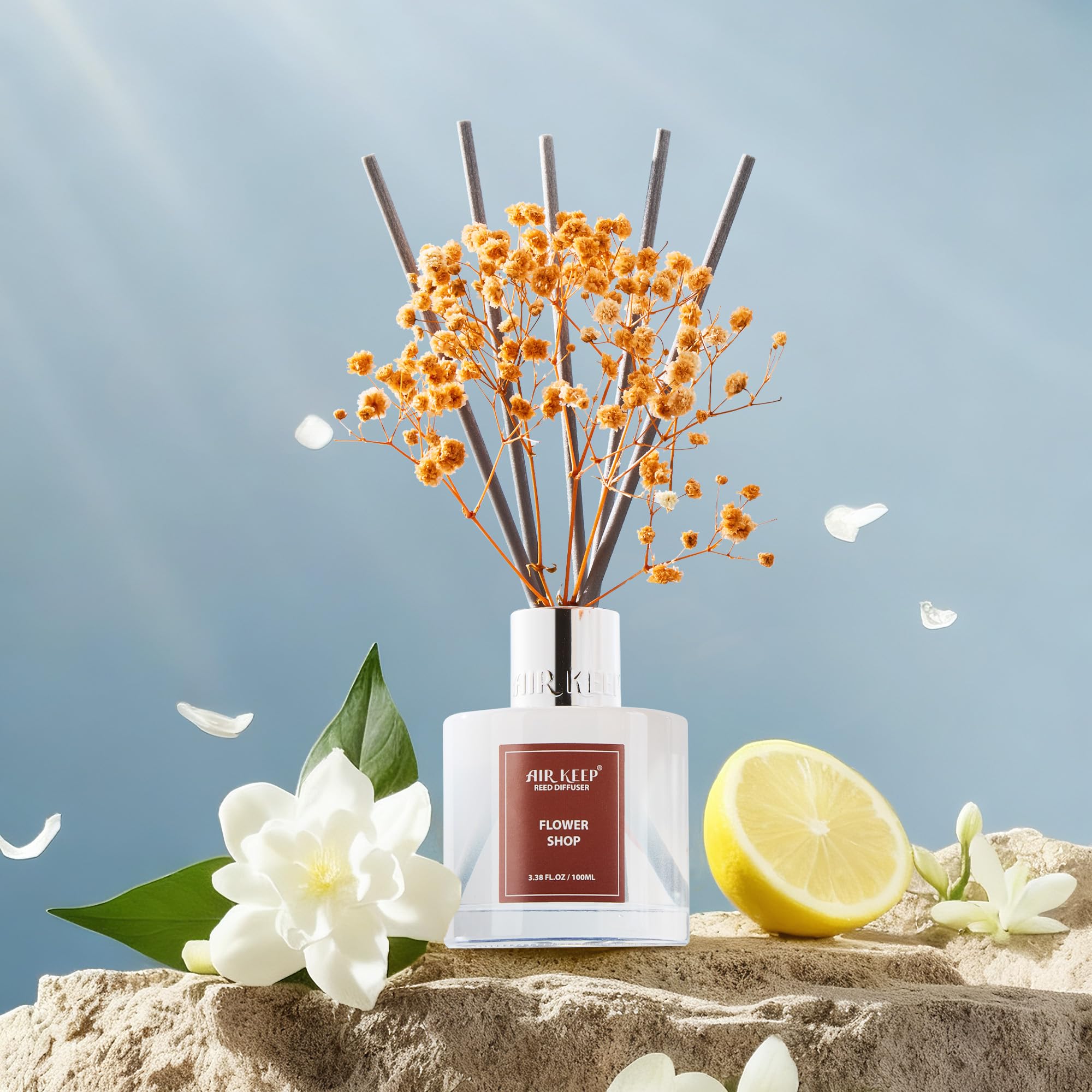 Airkeep Raumduft Clean Linen Duft, Reed Diffuser mit 8 Duftstäbchen, Lufterfrischer für Badezimmer, Wohnung, Heimdekoration, 100ml