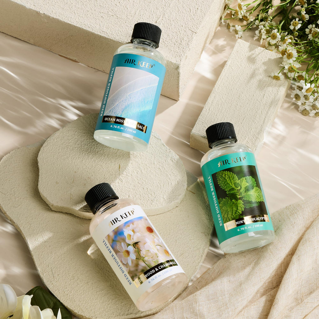 Airkeep Raumduft Clean Linen Duft, Reed Diffuser mit 8 Duftstäbchen, Lufterfrischer für Badezimmer, Wohnung, Heimdekoration, 100ml