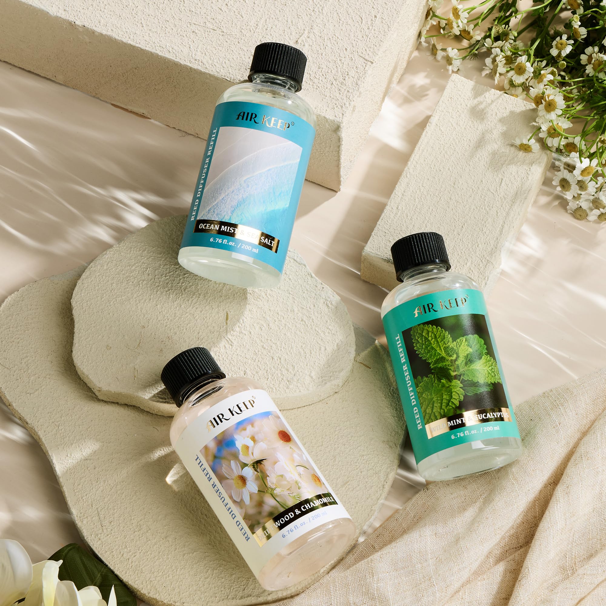 Airkeep Raumduft Clean Linen Duft, Reed Diffuser mit 8 Duftstäbchen, Lufterfrischer für Badezimmer, Wohnung, Heimdekoration, 100ml
