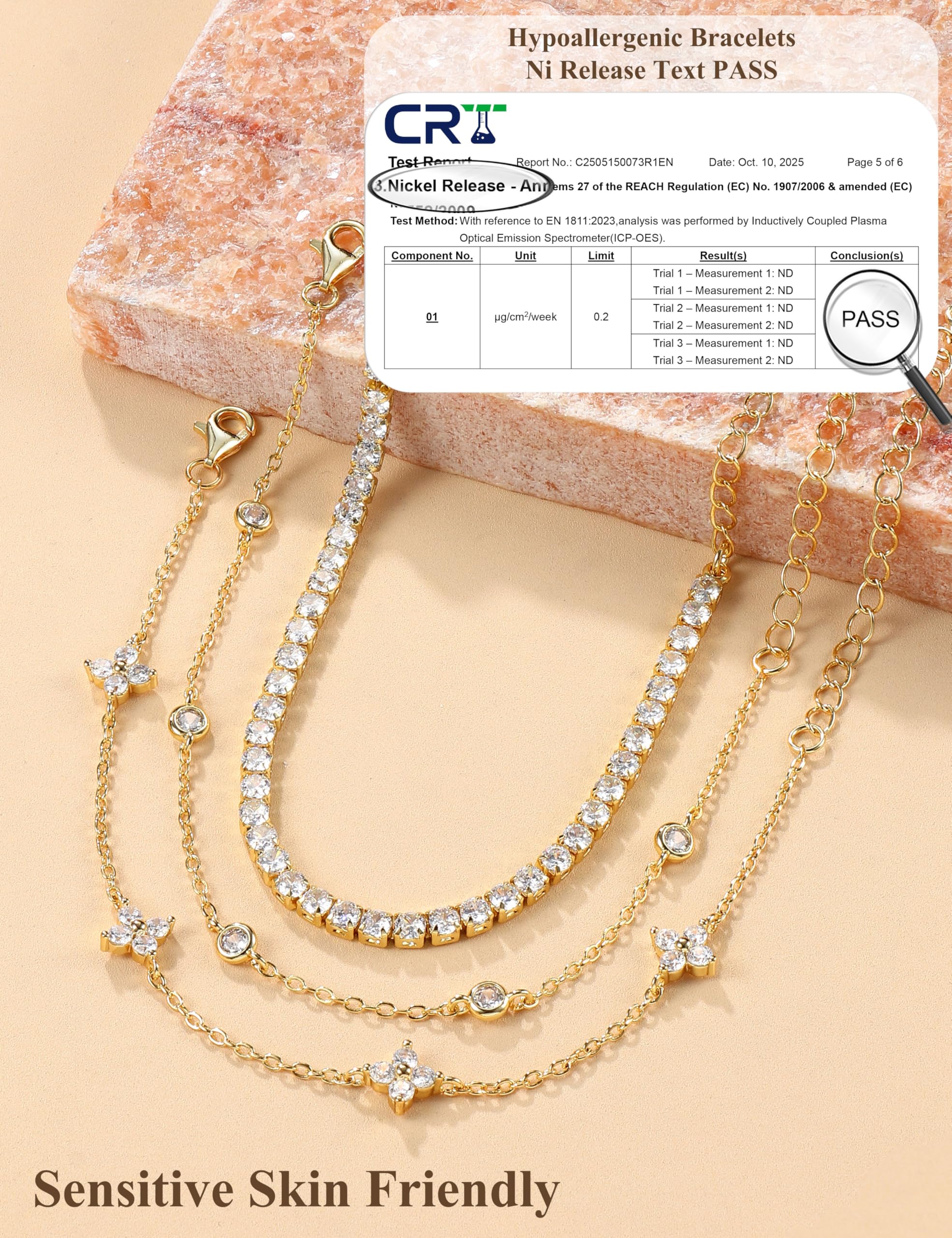 Finrezio 3 Stück Armband Damen Silber 925 Tennis Armband Silver Armband Set 14 Karat Vergoldet Gold Armbänder Damen Mit Zirkonia Verstellbare Armband Schmuck Geschenk für Damen Silber/Gold/Rosegold