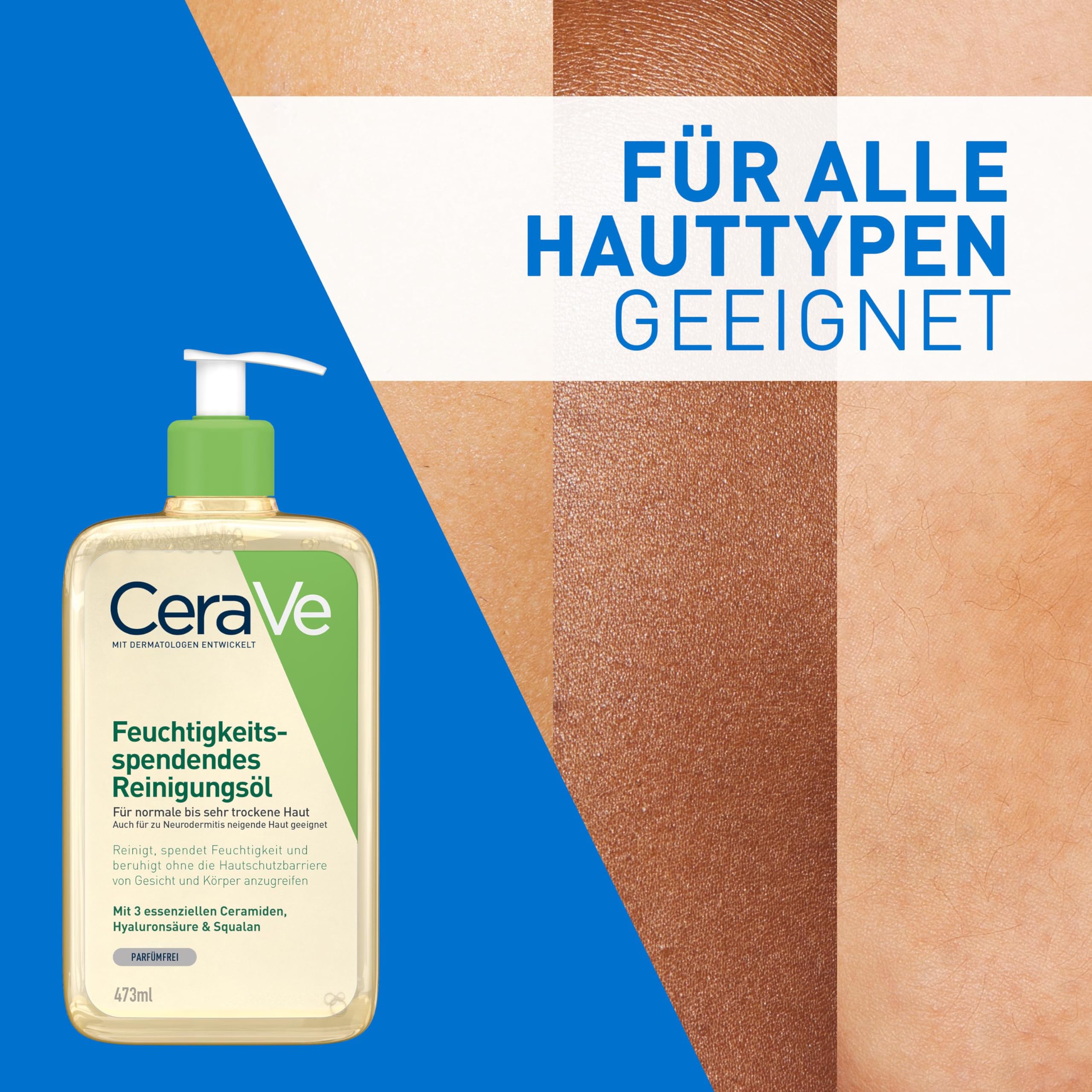 CeraVe Feuchtigkeitsspendendes Reinigungsöl, Intensive und langanhaltende Feuchtigkeit für normale bis sehr trockene Haut, Reinigung für Körper und Gesicht, mit 3 essenziellen Ceramiden