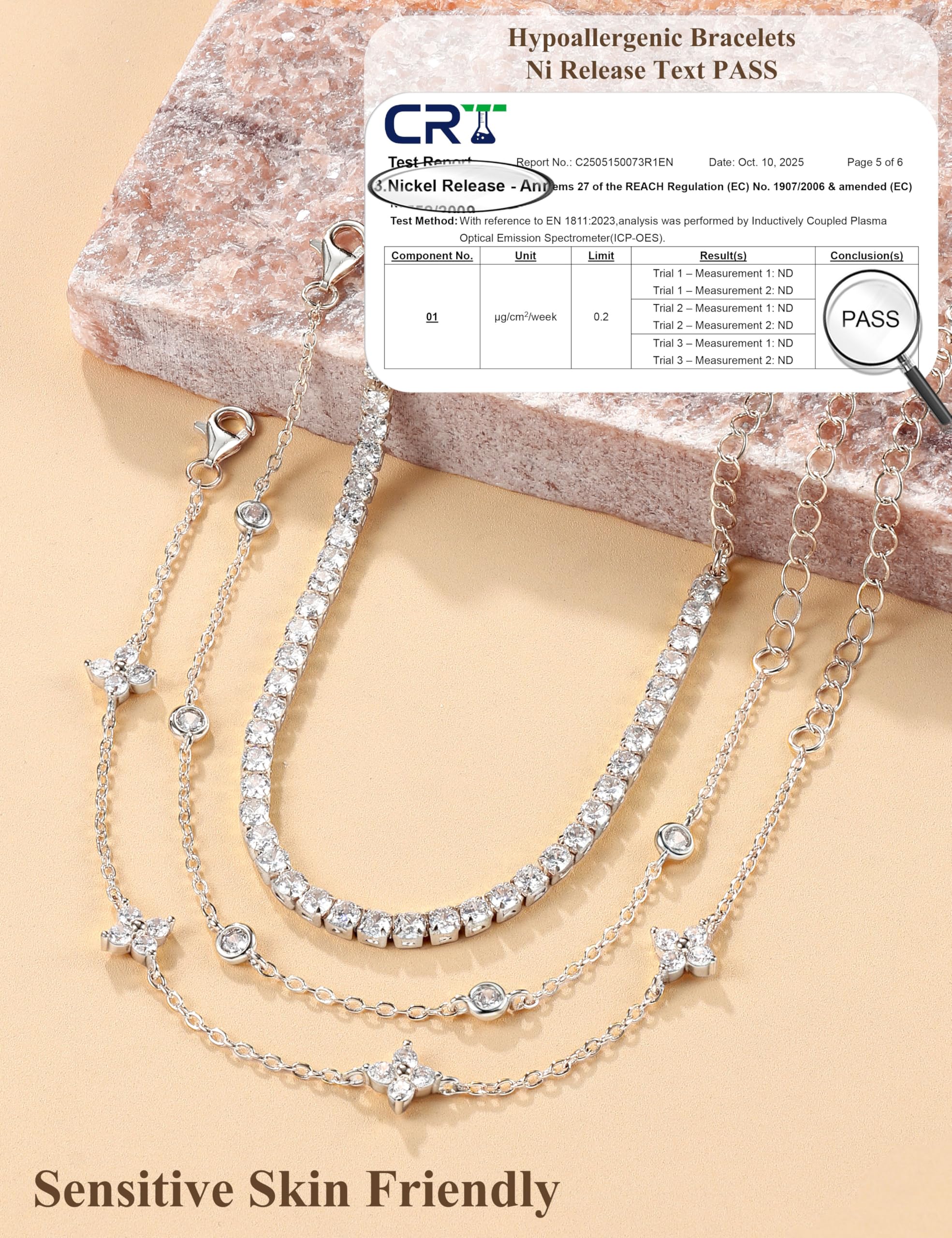 Finrezio 3 Stück Armband Damen Silber 925 Tennis Armband Silver Armband Set 14 Karat Vergoldet Gold Armbänder Damen Mit Zirkonia Verstellbare Armband Schmuck Geschenk für Damen Silber/Gold/Rosegold