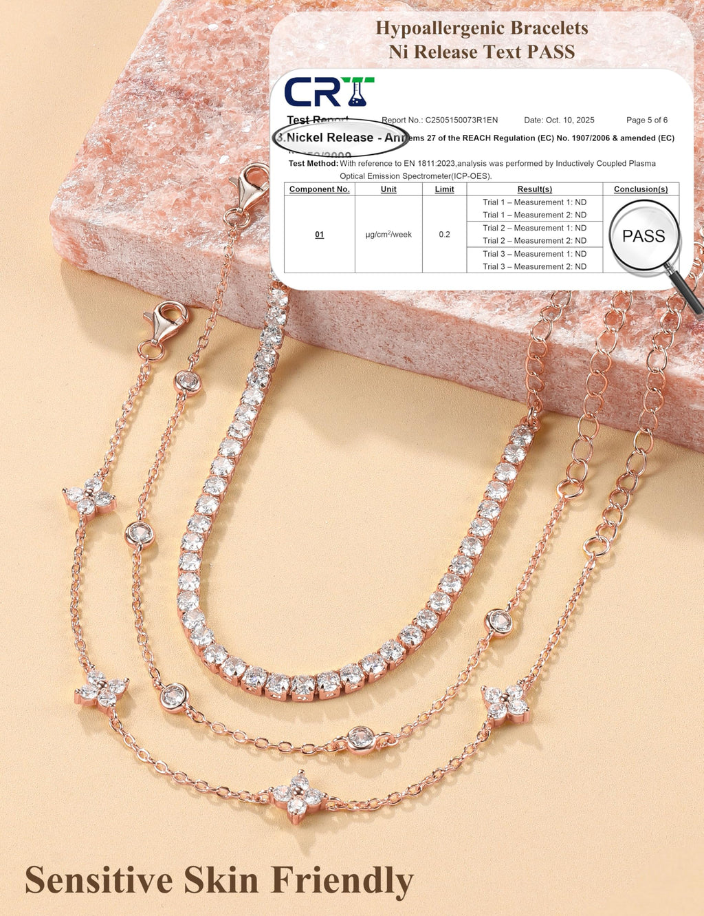 Finrezio 3 Stück Armband Damen Silber 925 Tennis Armband Silver Armband Set 14 Karat Vergoldet Gold Armbänder Damen Mit Zirkonia Verstellbare Armband Schmuck Geschenk für Damen Silber/Gold/Rosegold